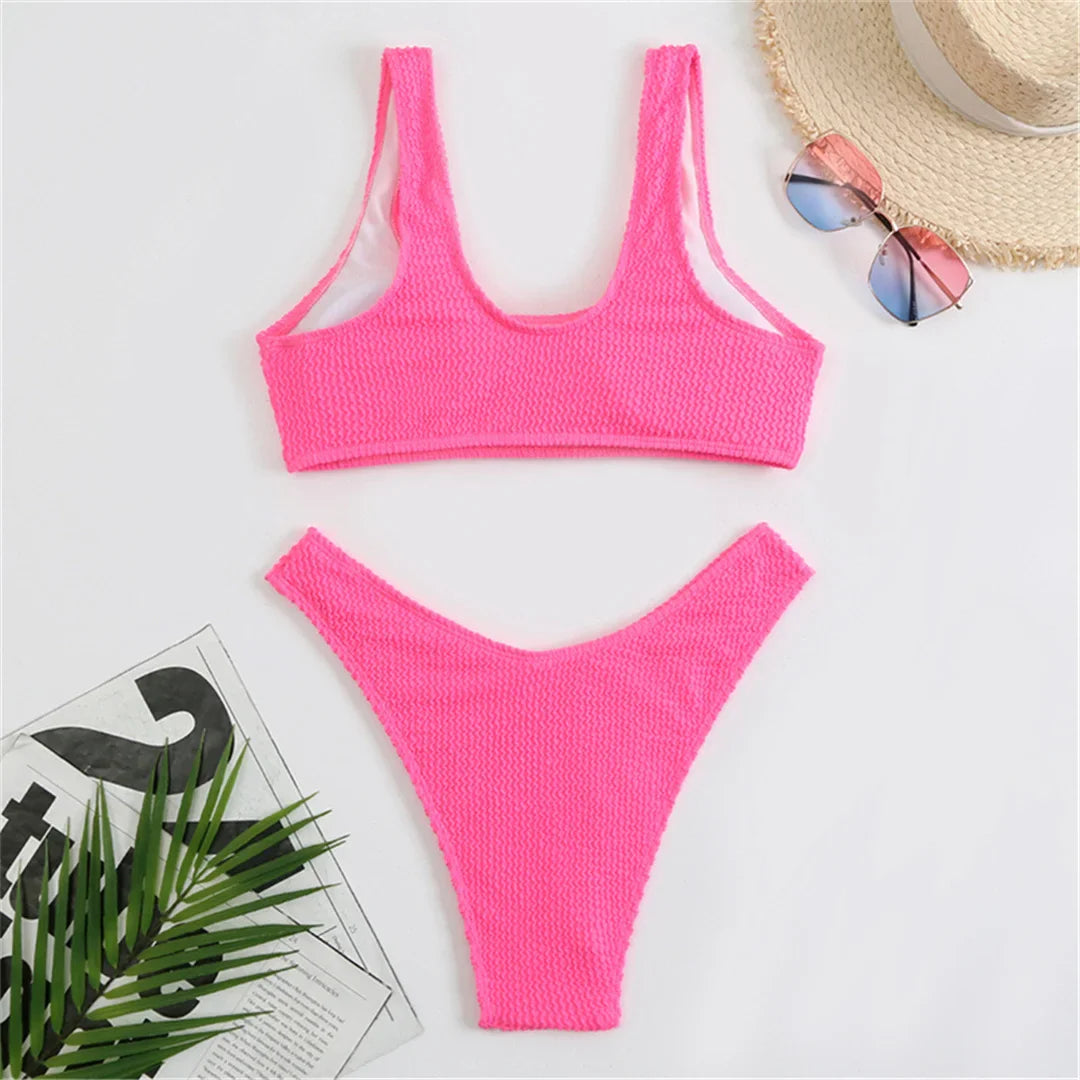 High Cut Wrinkled Bikini Set