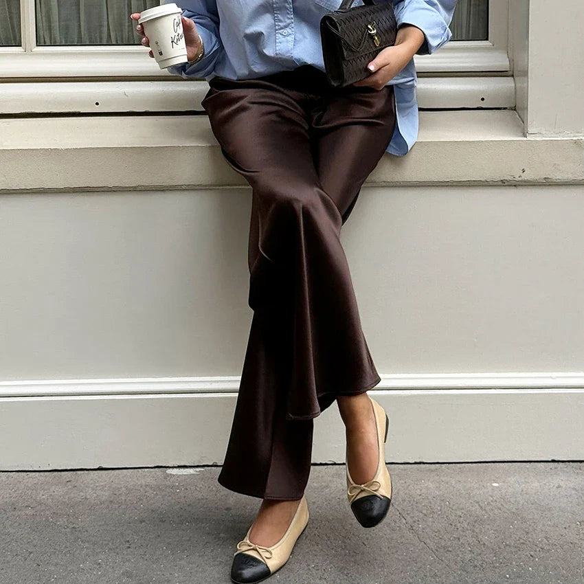 Elegant Satin Wide Leg Pants