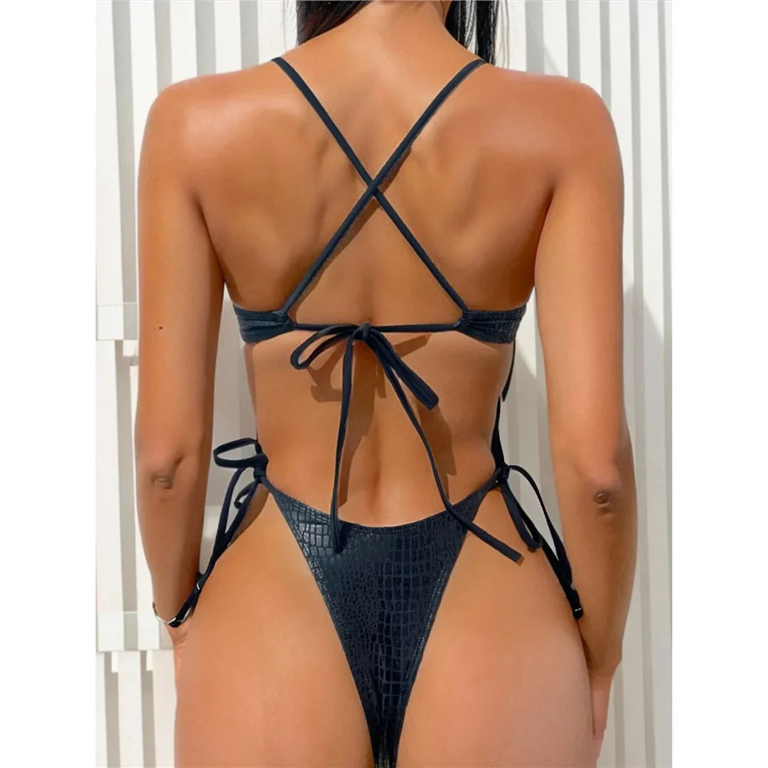 Asymmetric Snake Skin Swimsuit