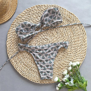 Printed Bandeau Knotted Bikini
