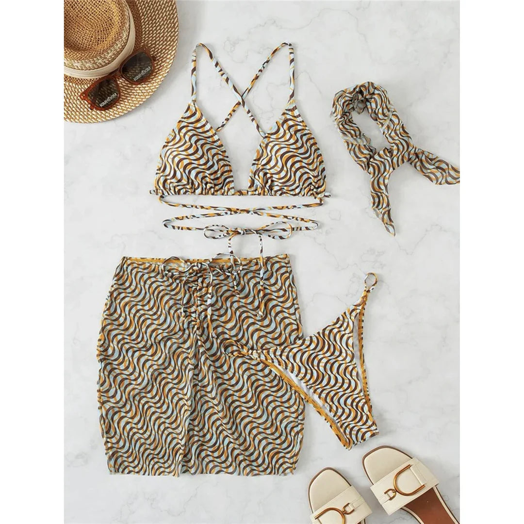 Wrap Around Bikini With Skirt and Hairband