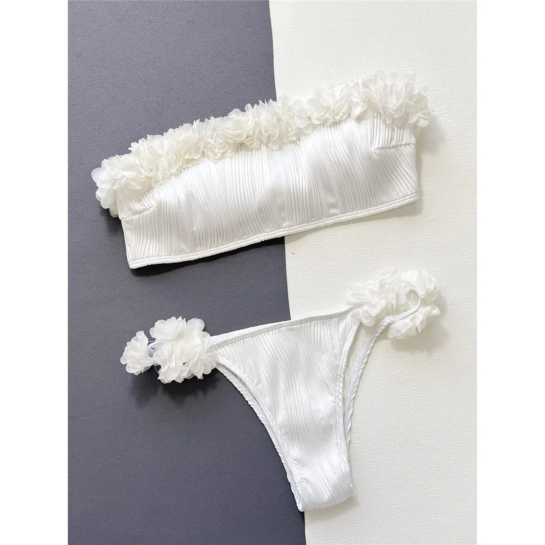 Bandeau Ruffled Wrinkled Bikini Set