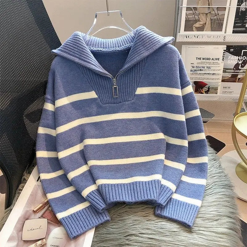 Elise Striped Zip Knit Sweater