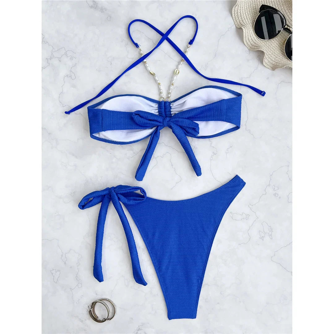 Halter Pearls Chain Bikini Set
