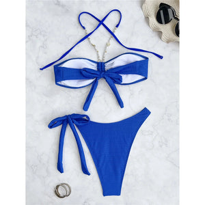 Halter Pearls Chain Bikini Set