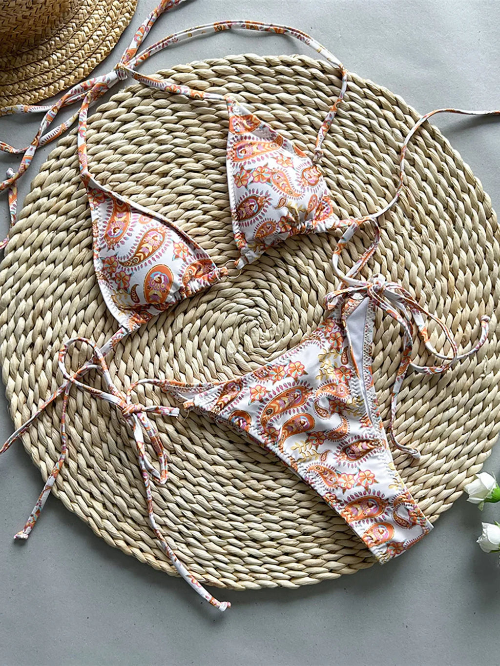Printed Tie Dye Halter Bikini Beige Printing
