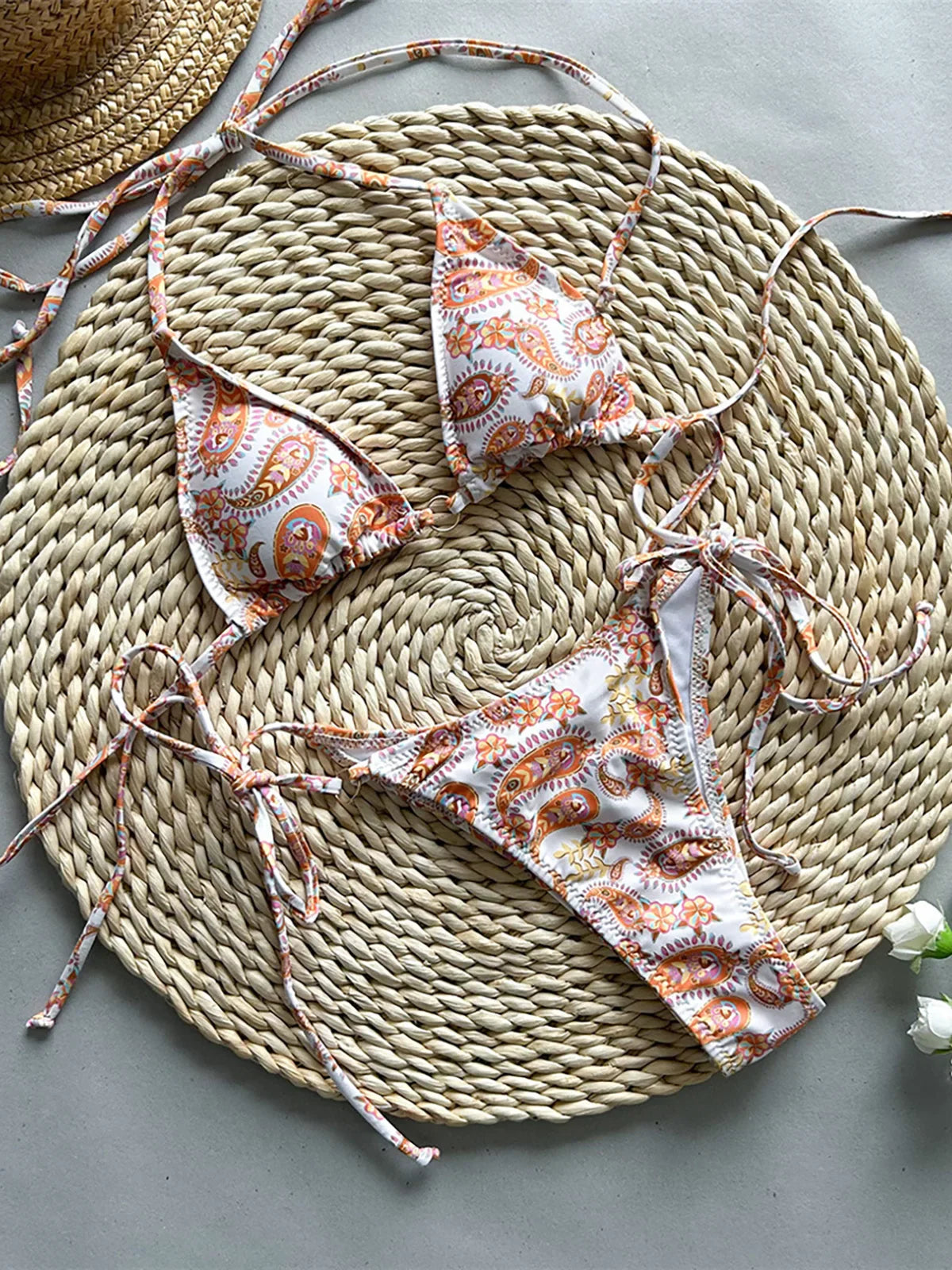Printed Tie Dye Halter Bikini Beige Printing
