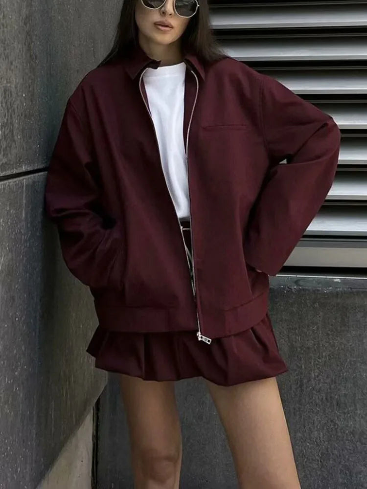 Burgundy Canvas Zip Jacket