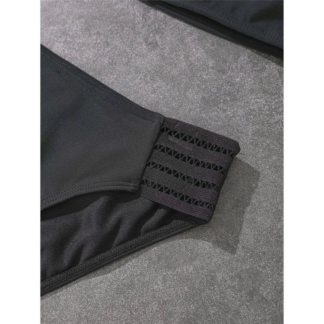 Halter Mid Waist Black Bikini Set
