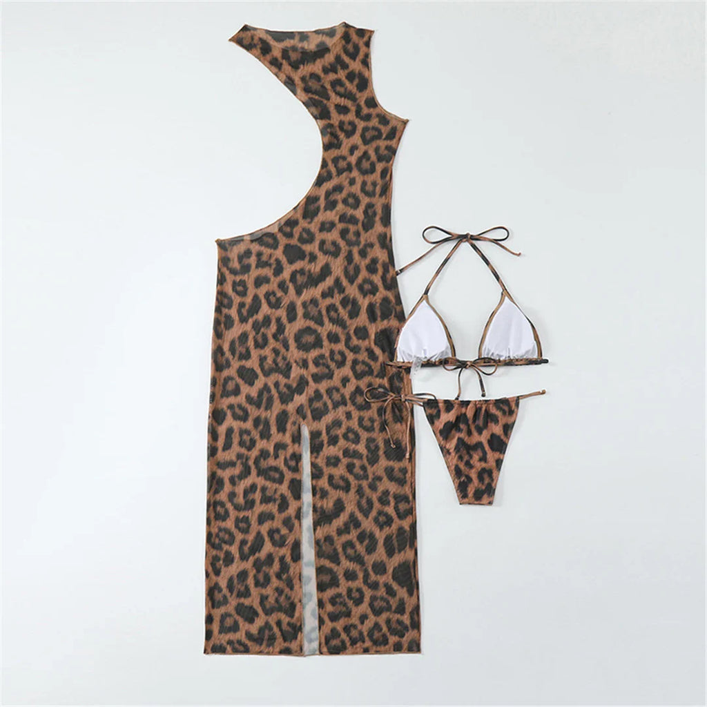 Halter Leopard Bikini with Cover-Up