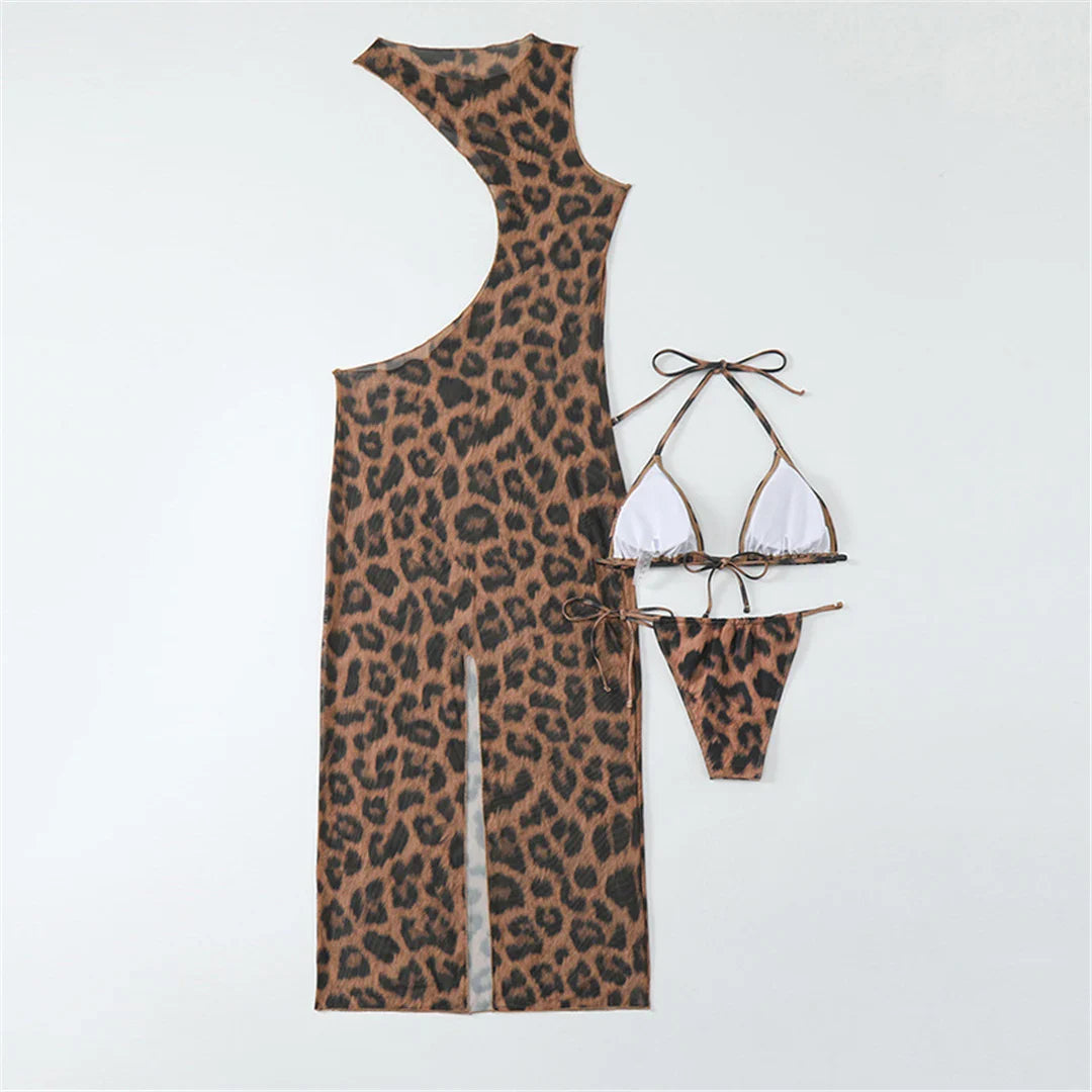 Halter Leopard Bikini with Cover-Up