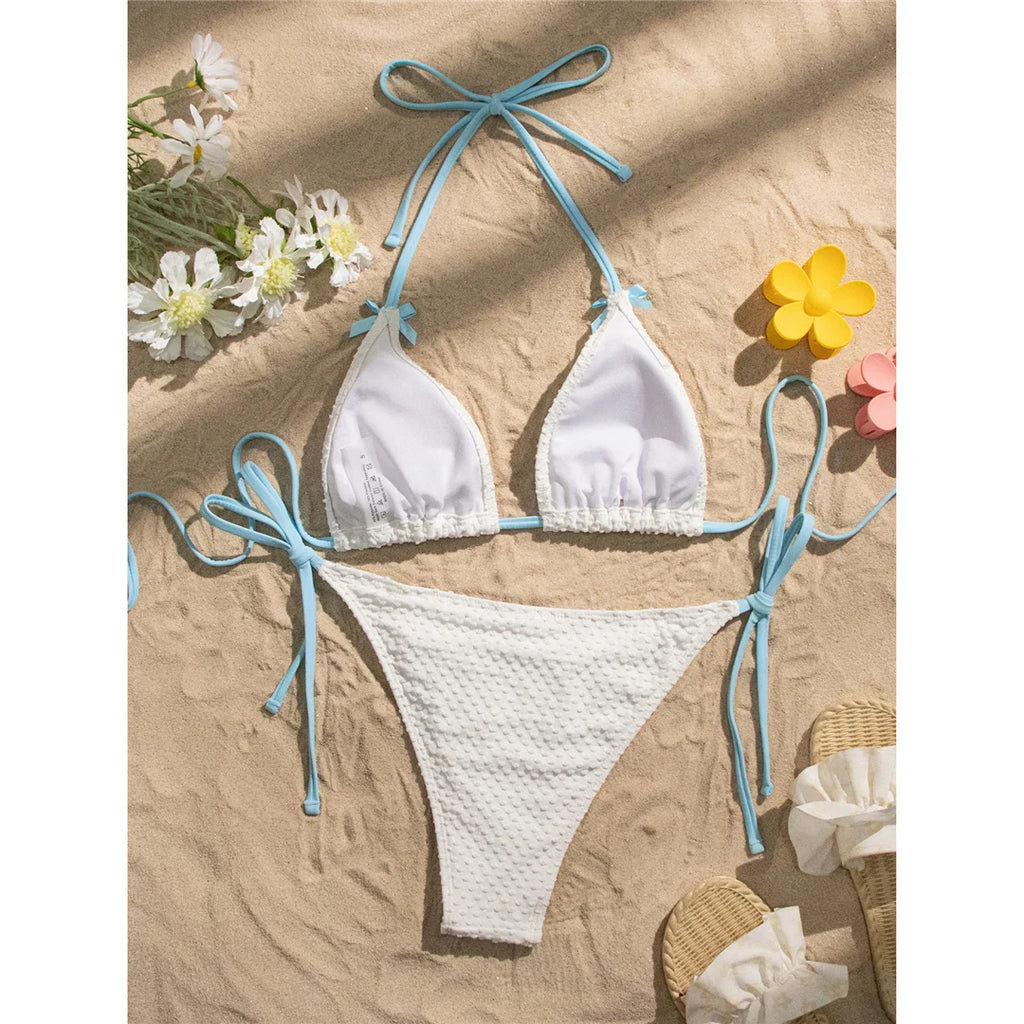 Halter Bow Strappy Bikini Set