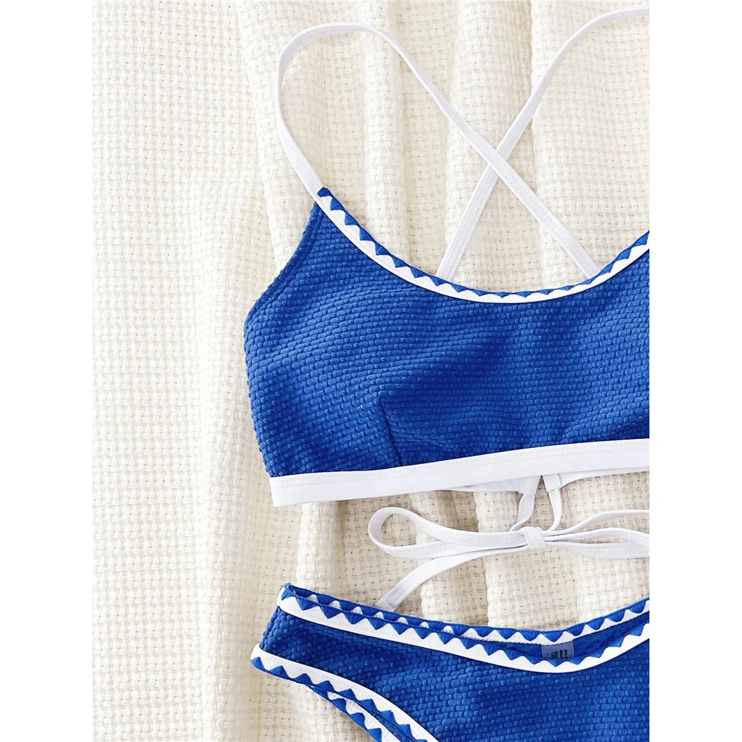 Cross Back High Leg Bikini Set