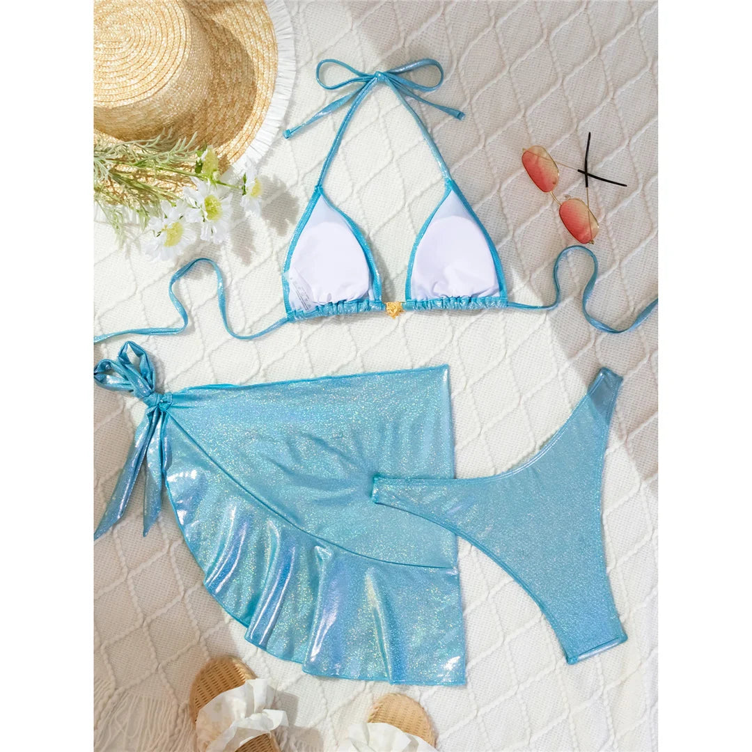 Shiny Halter Brazilian Bikini Set