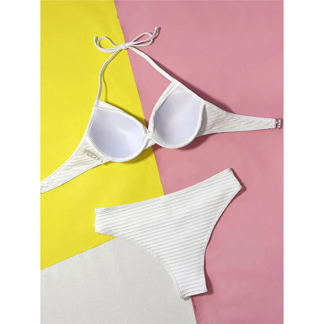 Wrinkled Halter Underwired Bikini Set