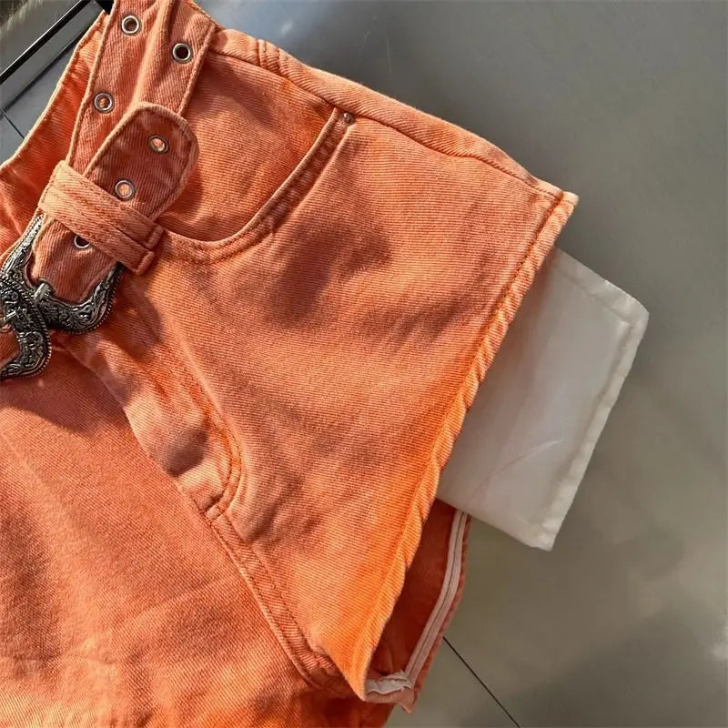 Women’s Orange Denim Shorts