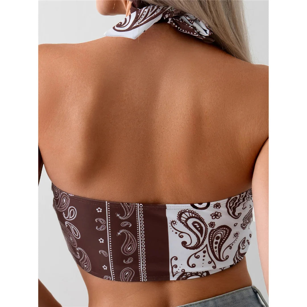 Printed Splicing Halter Top