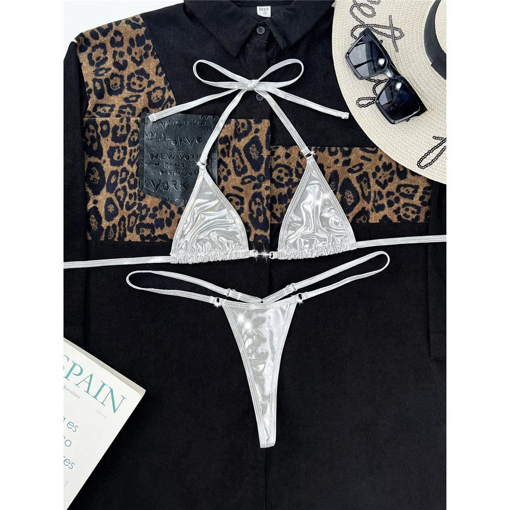 Faux Leather Mini Thong Bikini