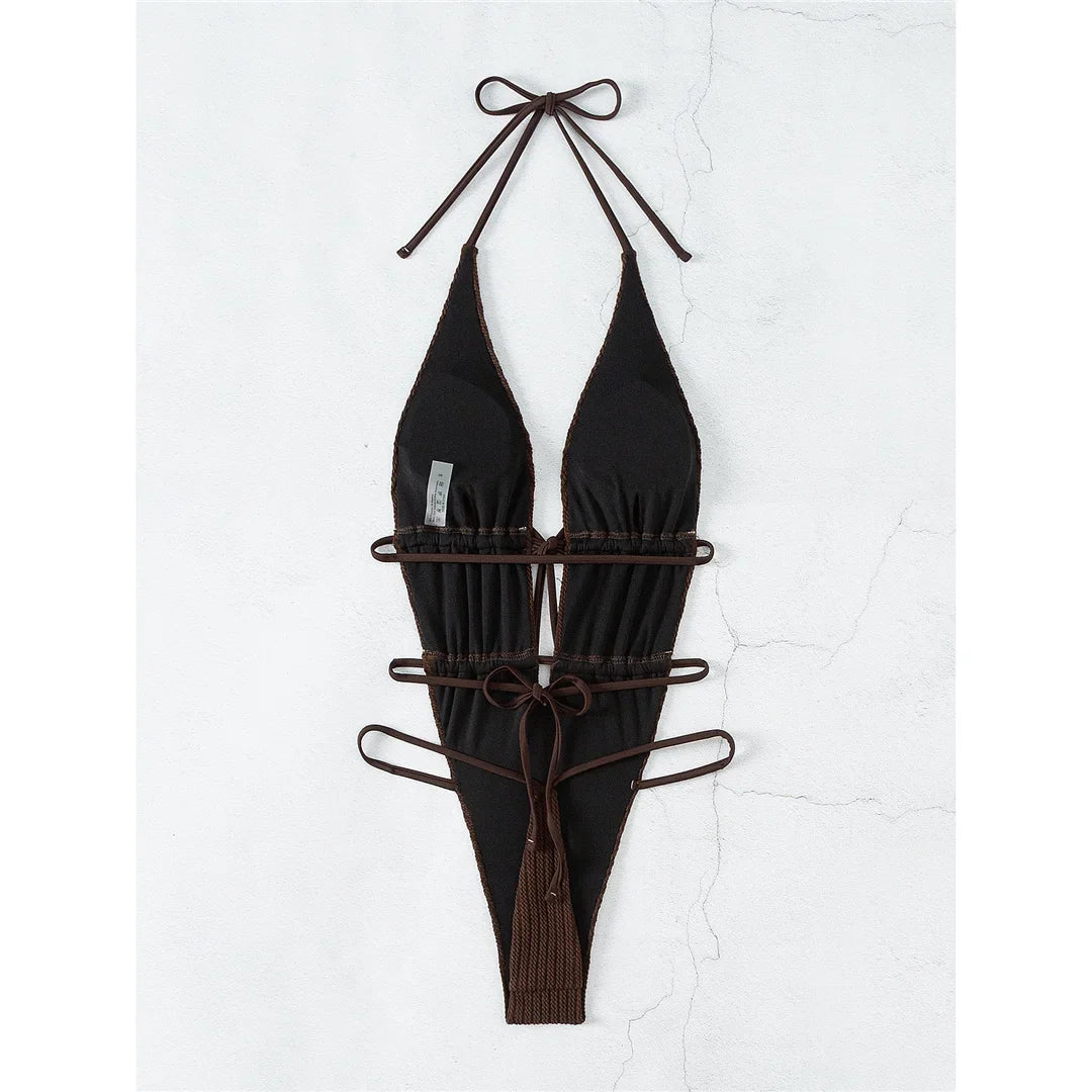 Wrap Around Deep V Neck Swimsuit