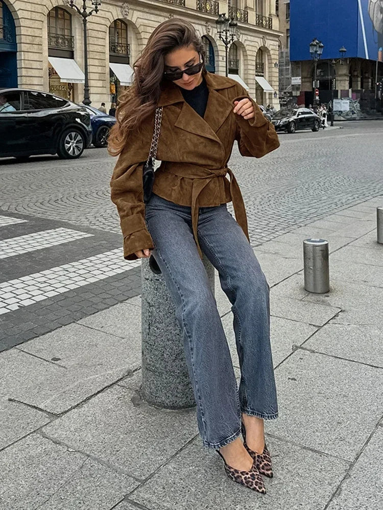 Retro braune Wildlederjacke