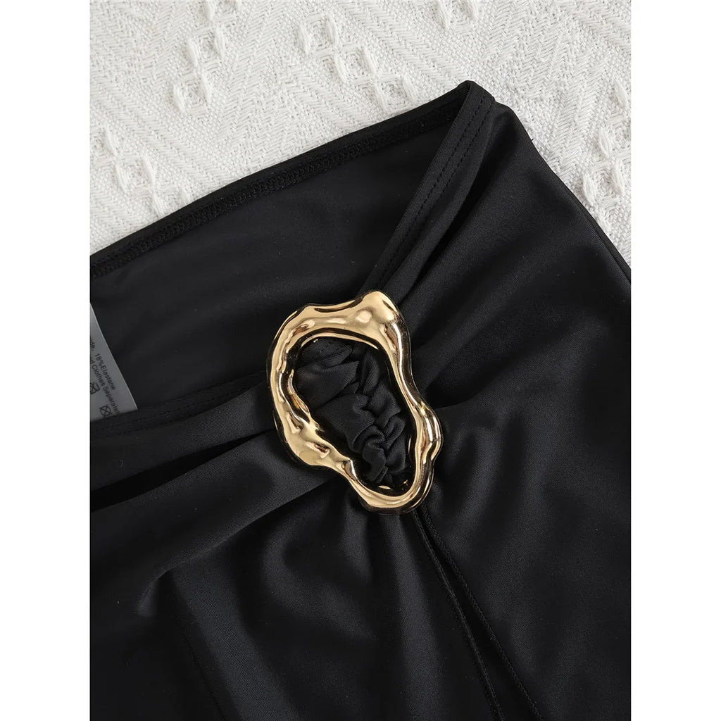 Deep Halter Swimsuit Skirt