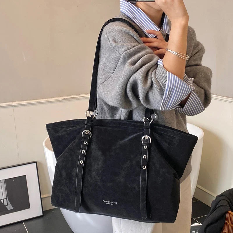 Mirella Suede Buckle Tote Bag