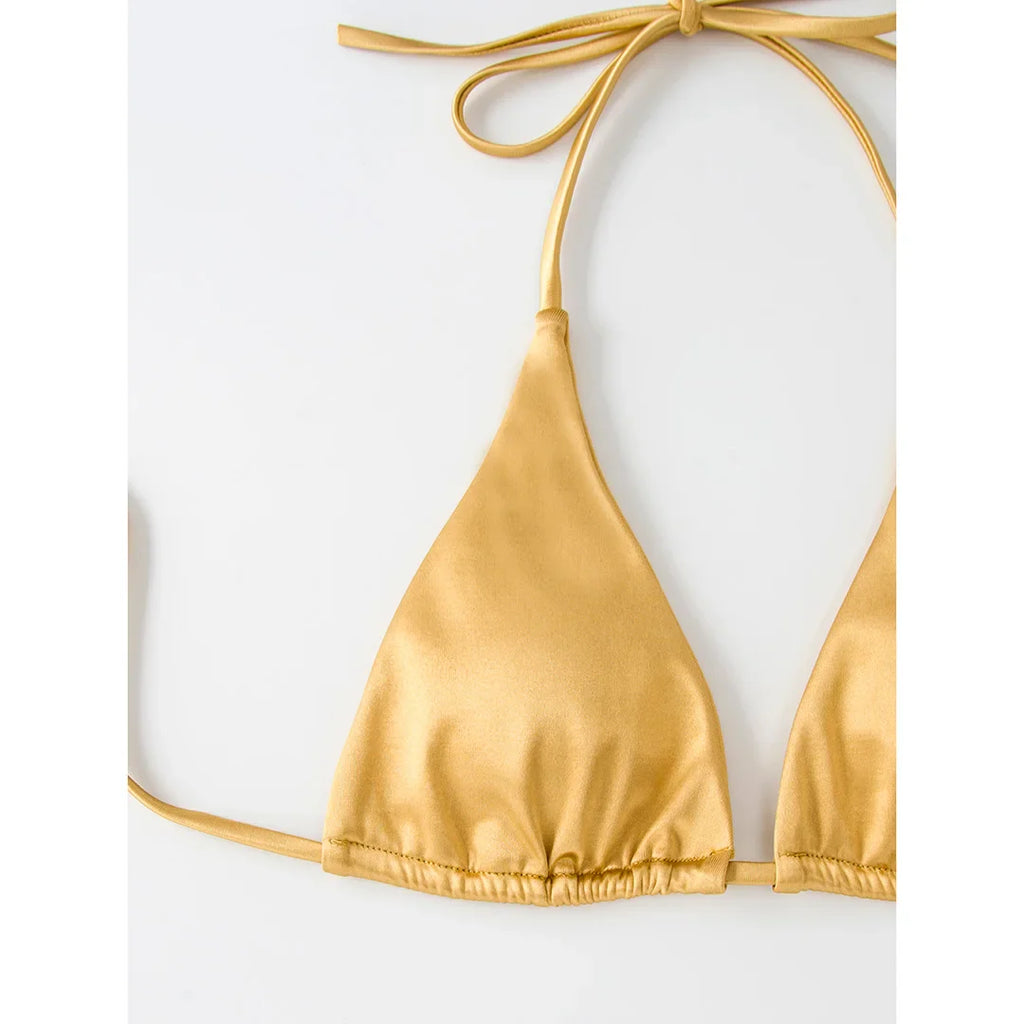 Satin Halter Brazilian Bikini Set