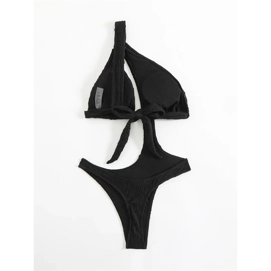 Asymmetric One Shoulder Crinkled Swimsuit
