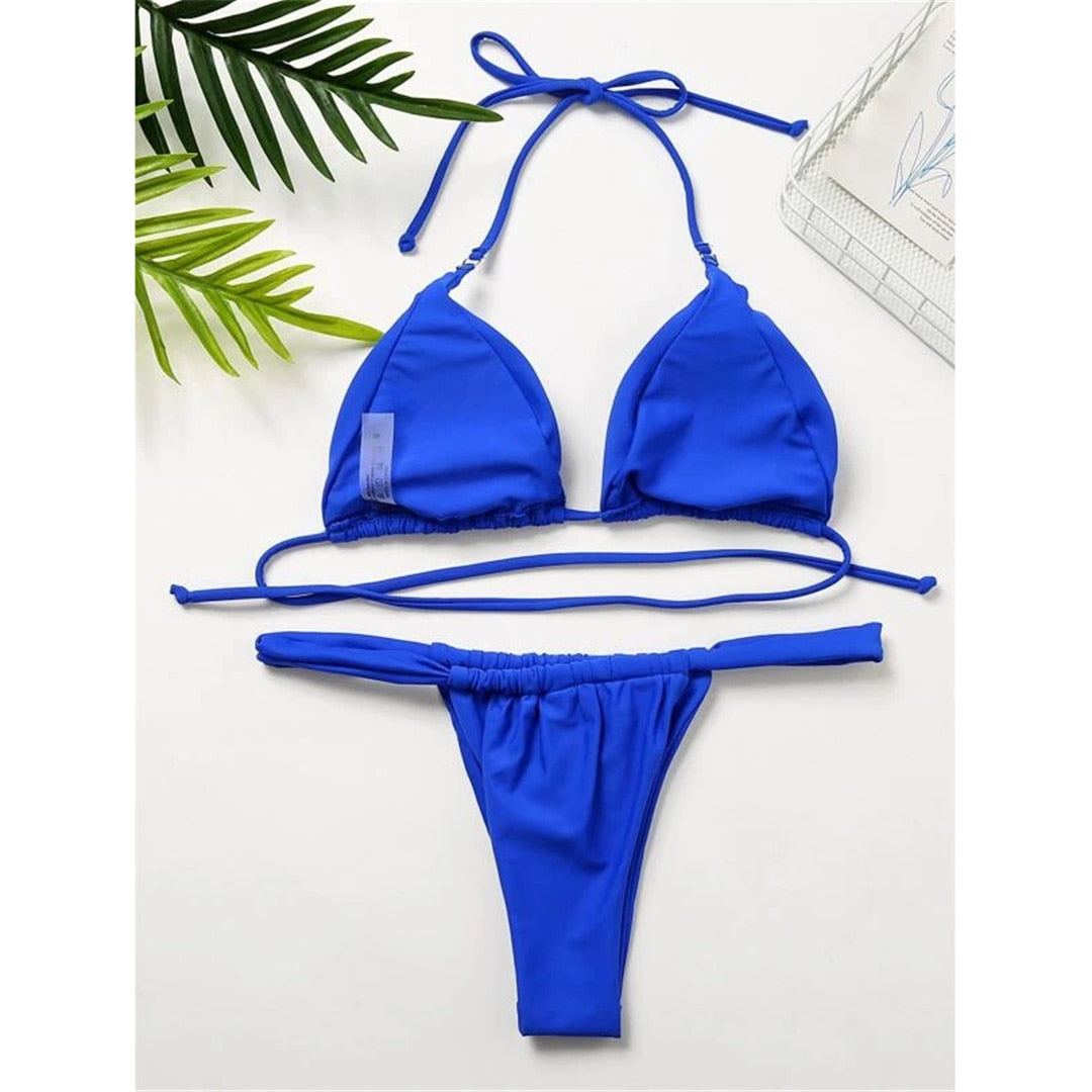 Wrinkled High Cut Thong Bikini