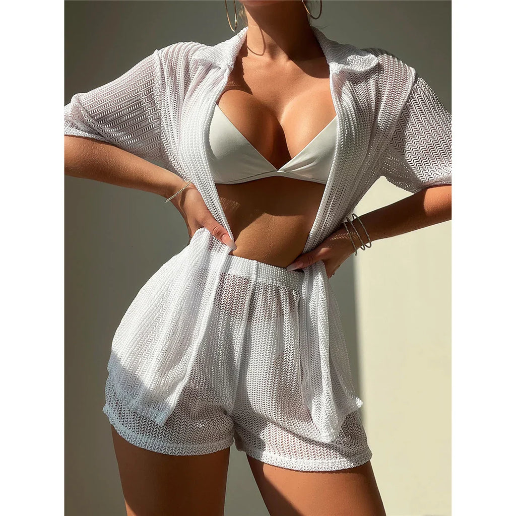 S-XL Short Sleeve Crochet Cover-Up