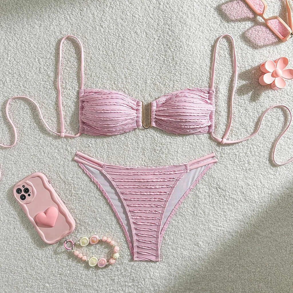 U Neck Crinkled Bikini Set