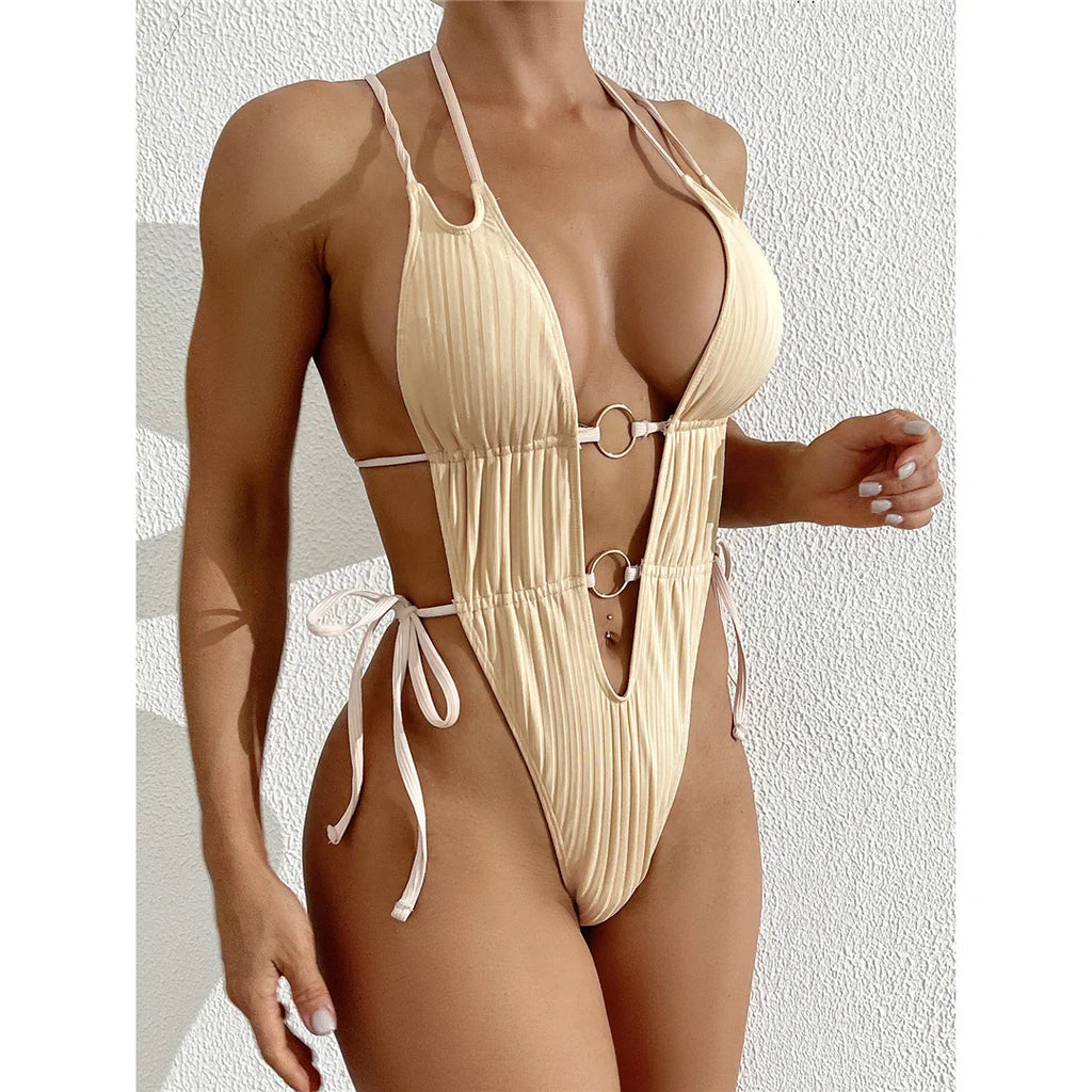 Deep V Neck Halter Swimsuit