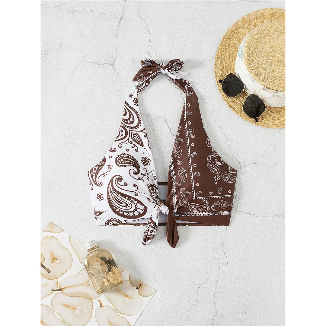 Printed Splicing Halter Top