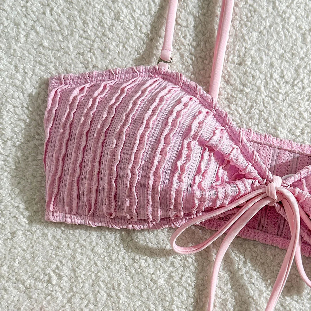 Crinkled Knotted Brazilian Bikini Set