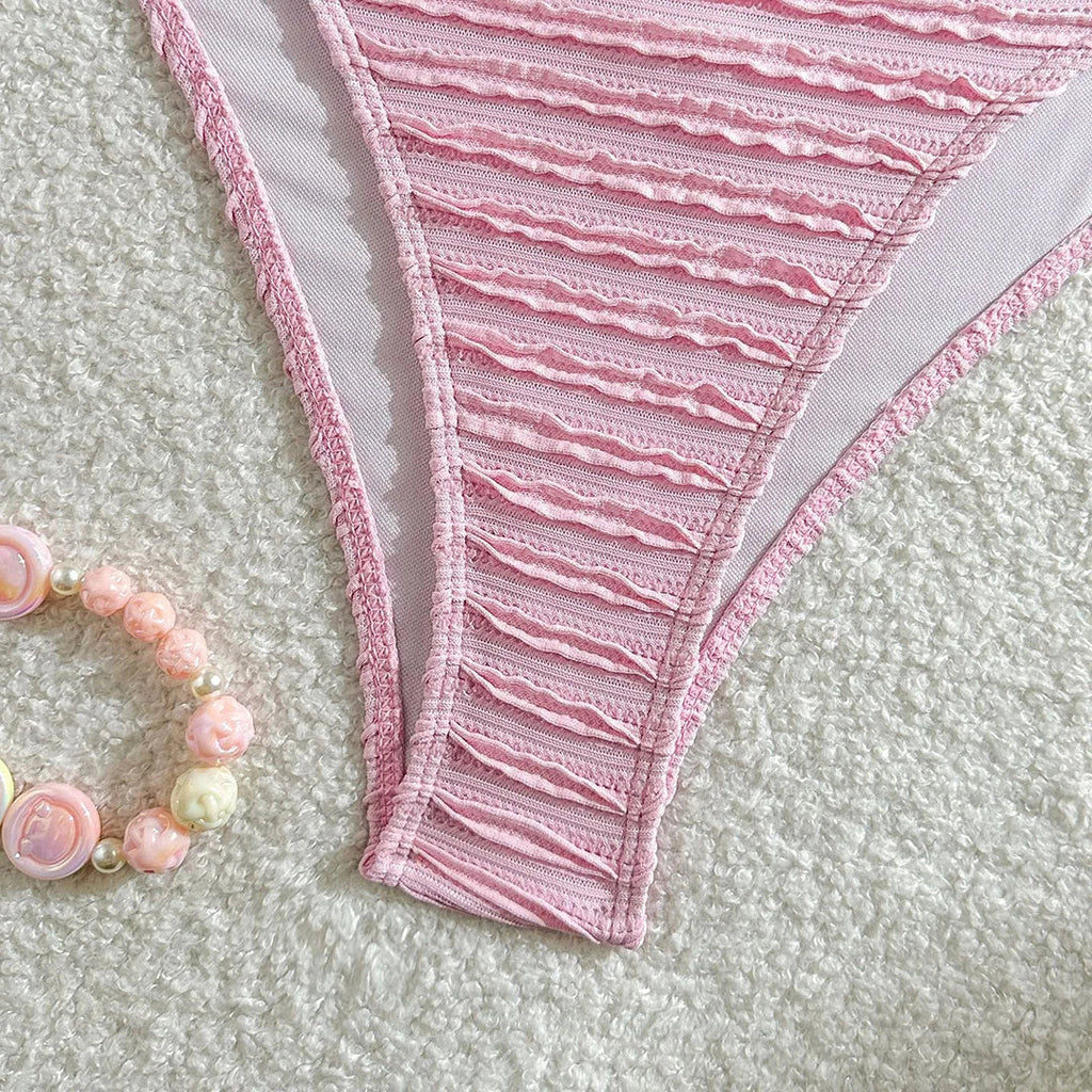 U Neck Crinkled Bikini Set