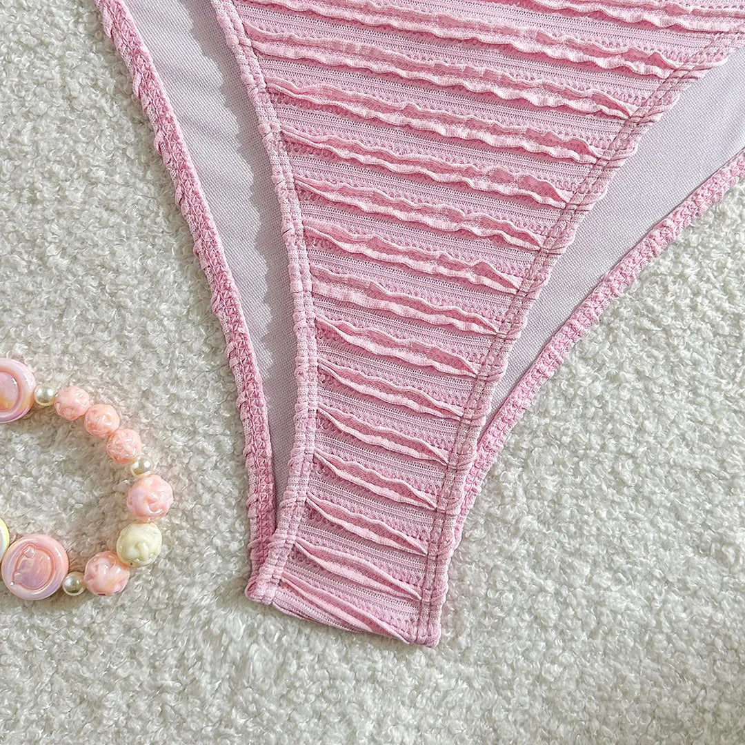 U Neck Crinkled Bikini Set