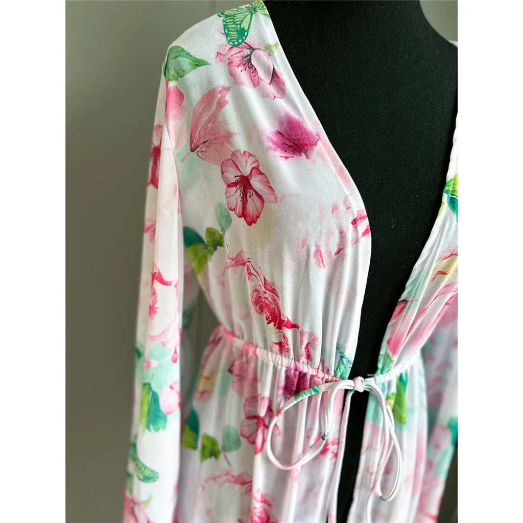Floral Long Sleeve Tunic Cover Up