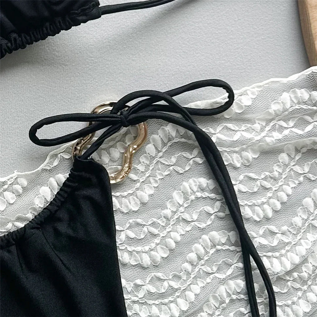 Metal Rings Halter Strappy Bikini