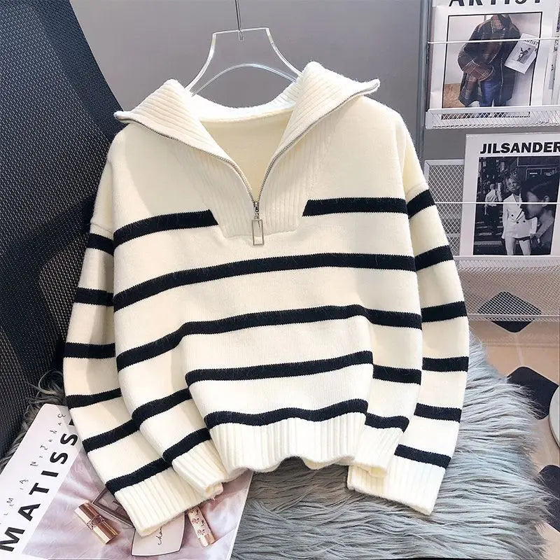Elise Striped Zip Knit Sweater