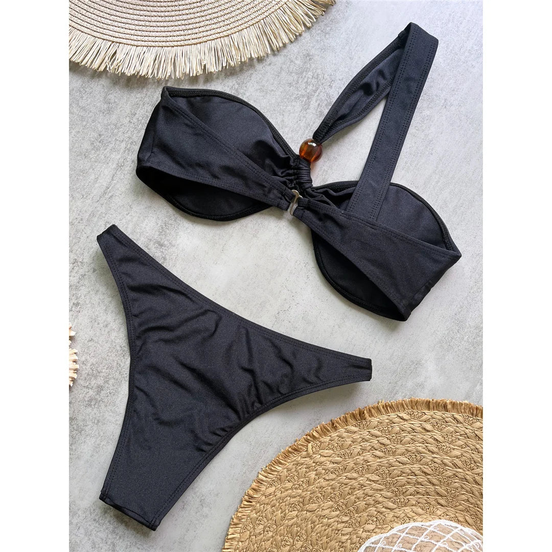One Shoulder High Cut Bikini Set