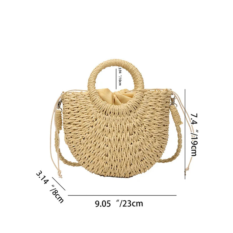 Half-Moon Straw Rattan Crossbody Bag