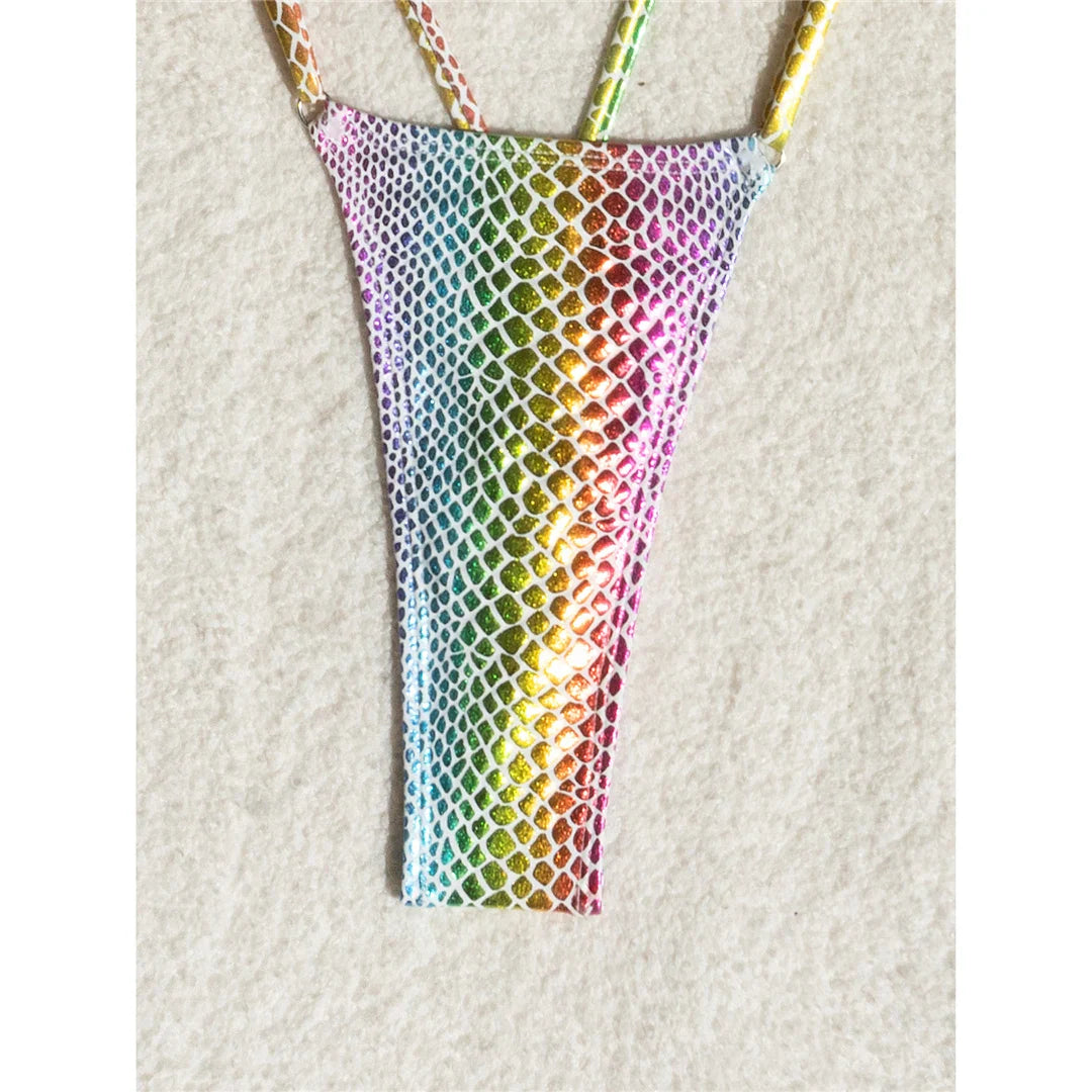 Colorful Halter Thong Bikini