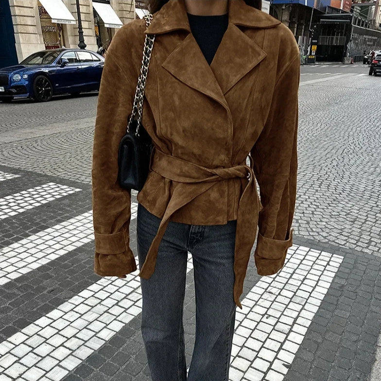 Retro braune Wildlederjacke