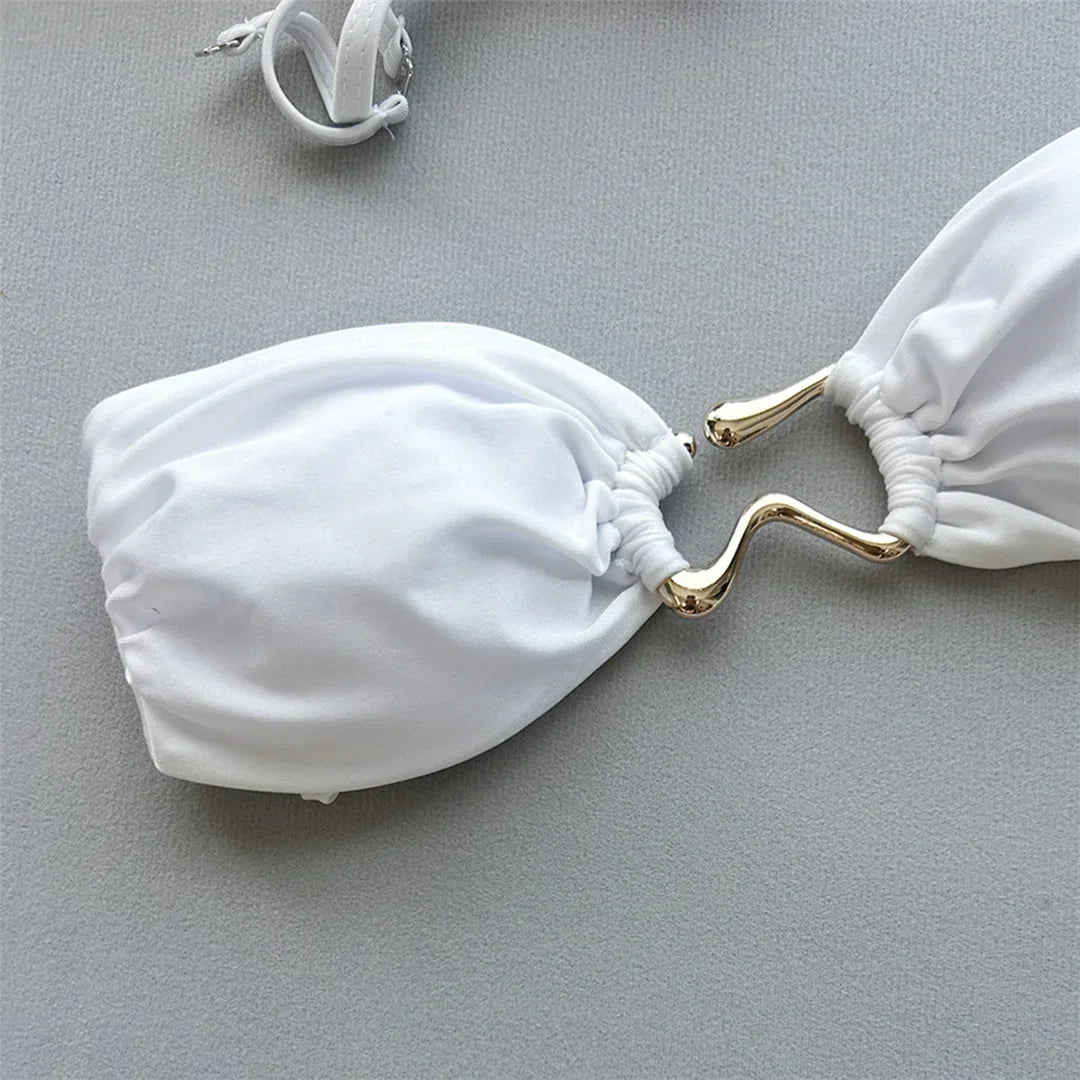 Metal Ring Bandeau Bikini Set
