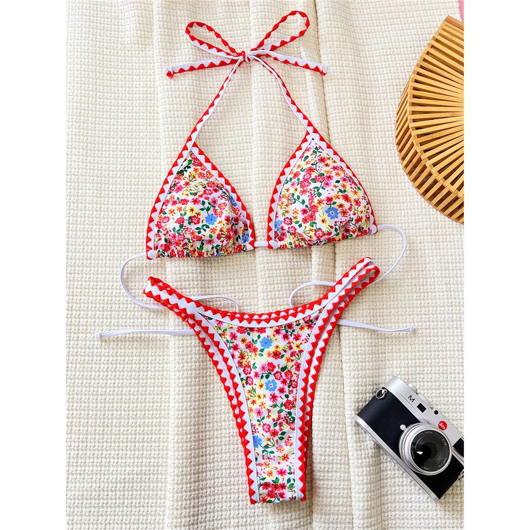 Floral Halter Brazilian Bikini Set