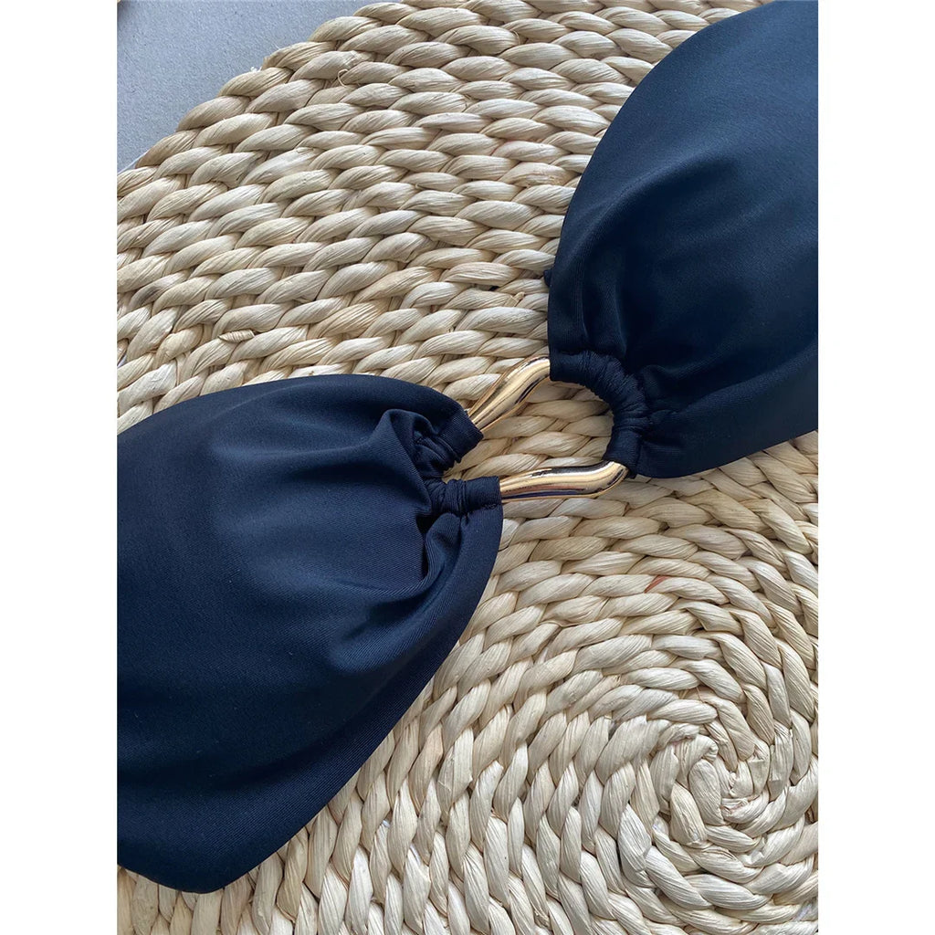 Bandeau Metal Rings High-Leg Bikini