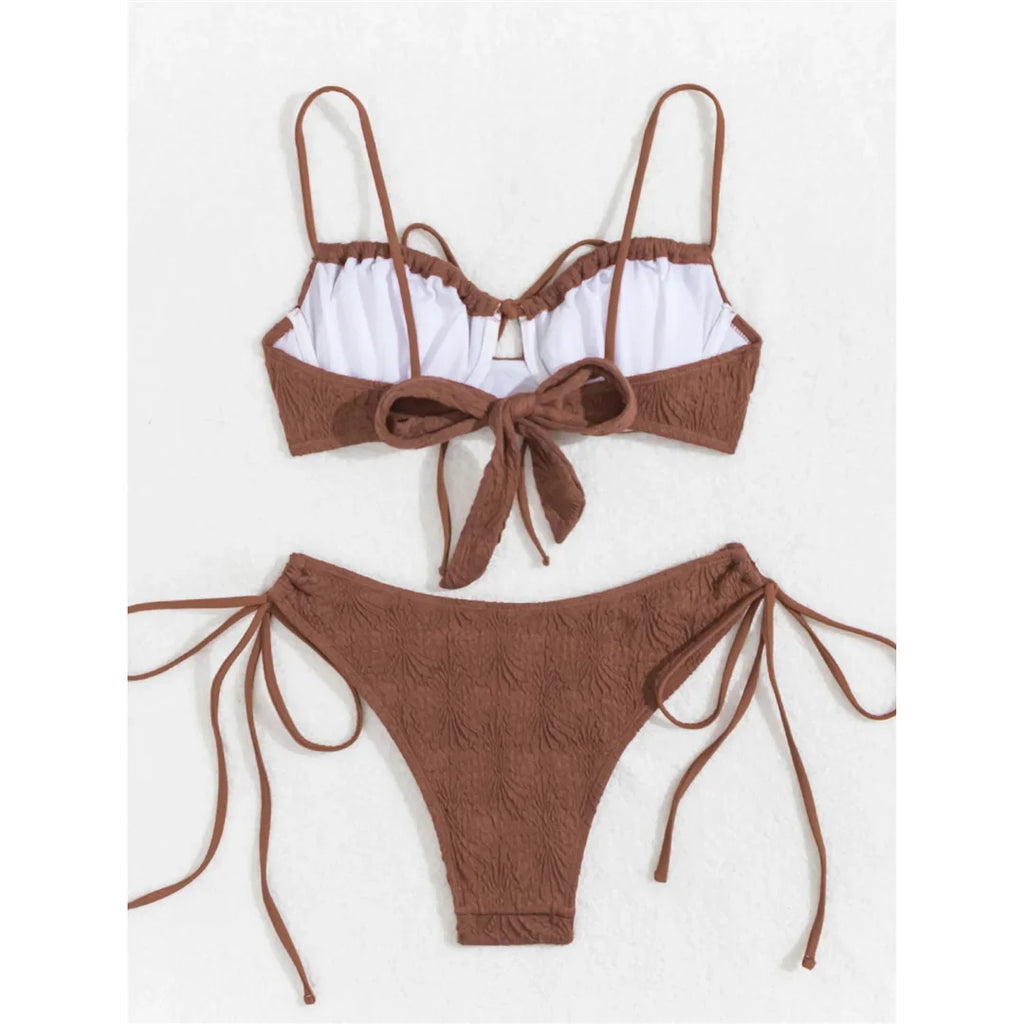 Wrinkled Underwired Knotted Bikini Set
