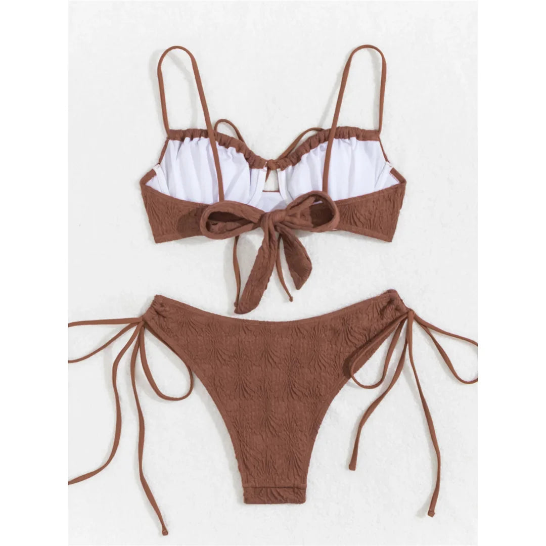 Wrinkled Underwired Knotted Bikini Set