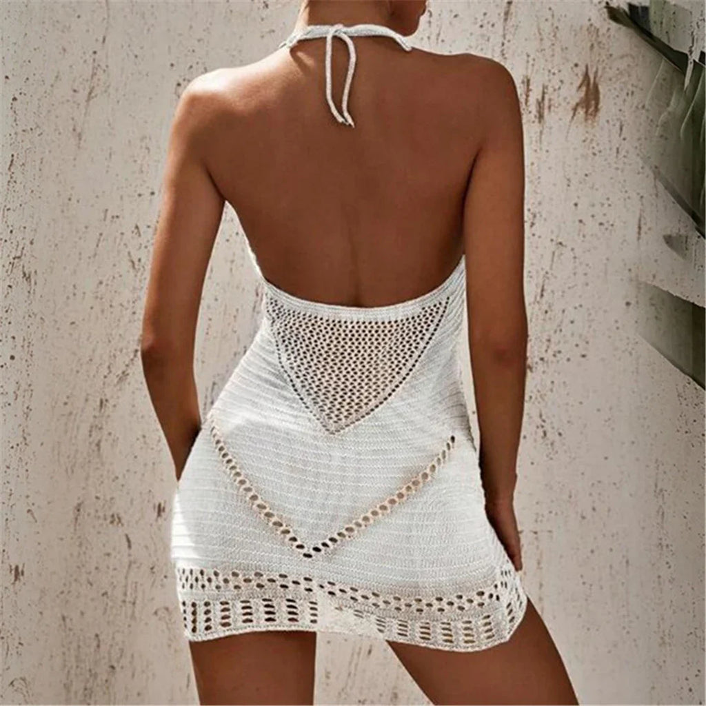 Halter Hollow Crochet Knit Beach Tunic