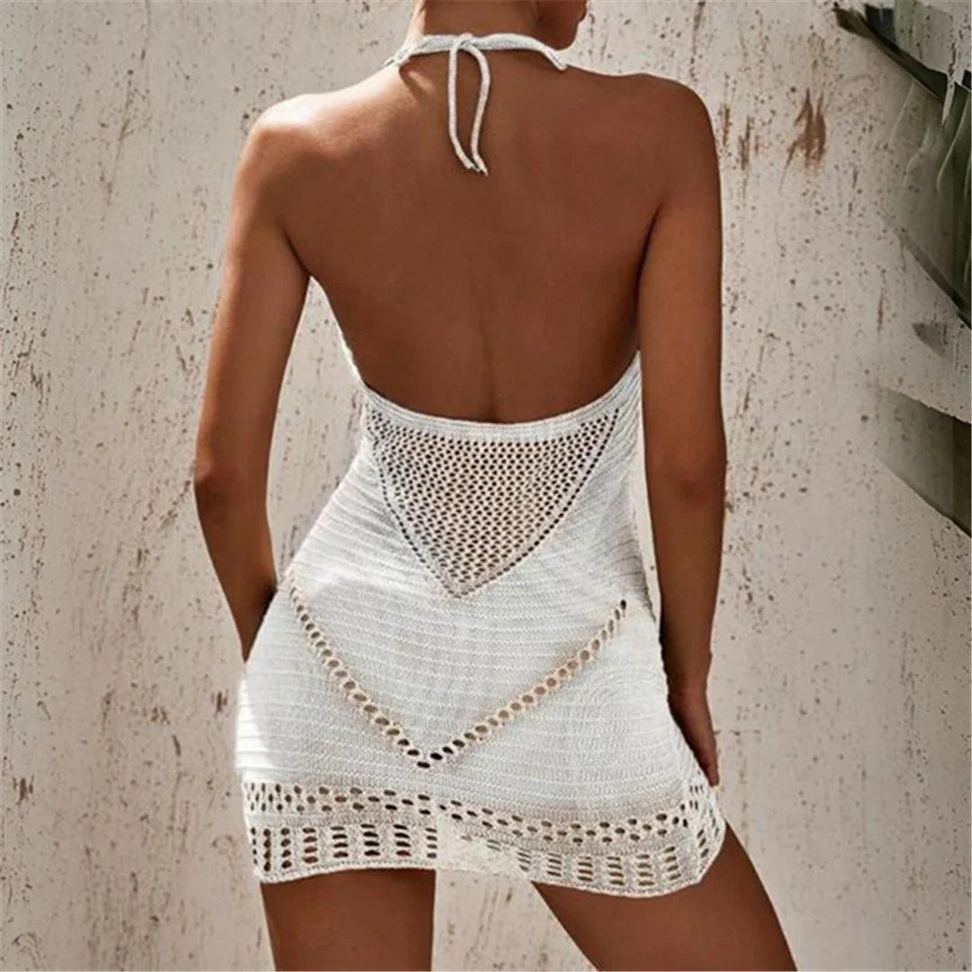 Halter Hollow Crochet Knit Beach Tunic